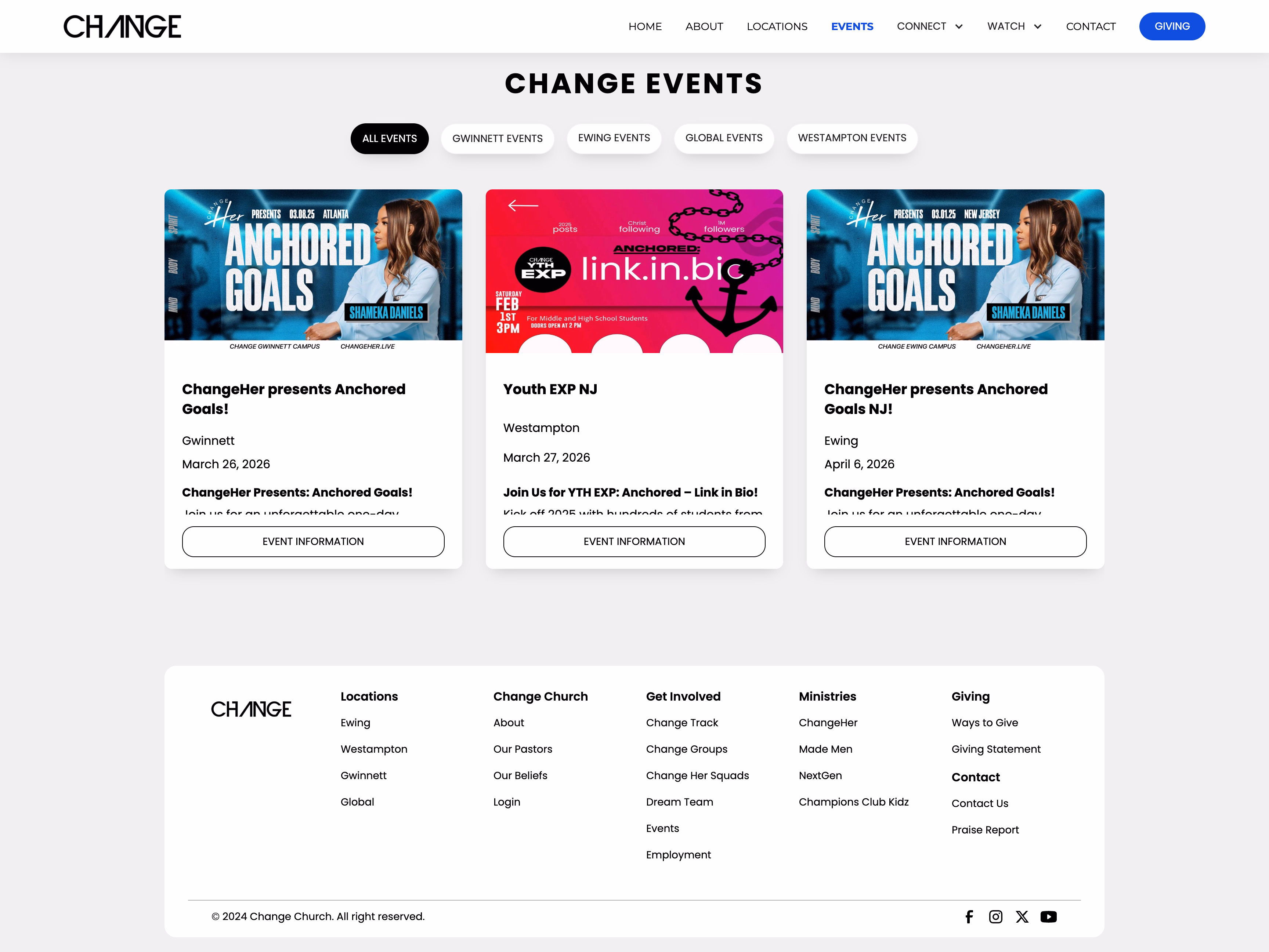 Change Church events calendar page